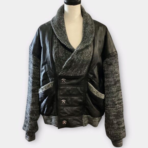 American Male Vintage Bomber Mixed Media Leather Jacket Men's in Black Large - Picture 1 of 10